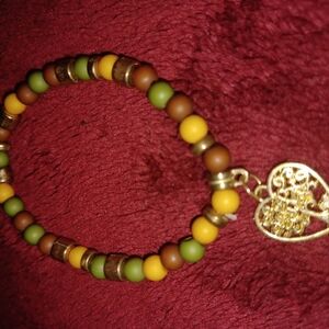 Gold and Brown Heart Charm Bracelet